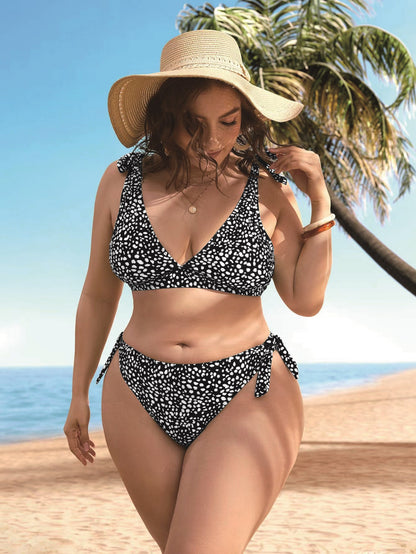 LF (L-4XL) women's split color printing swimsuit plus size