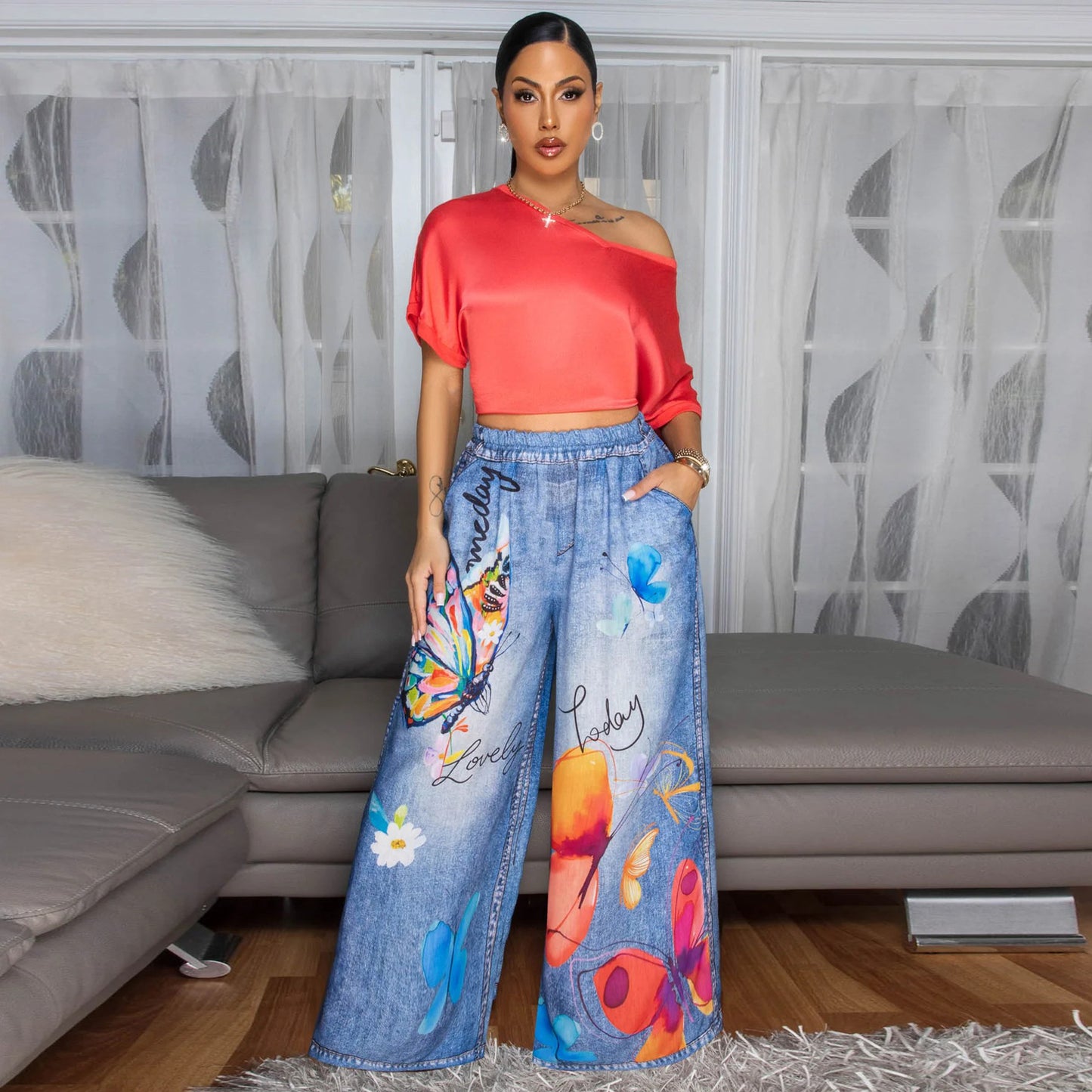 MYF (S-2XL) 10833 wide leg pants casual women's pants