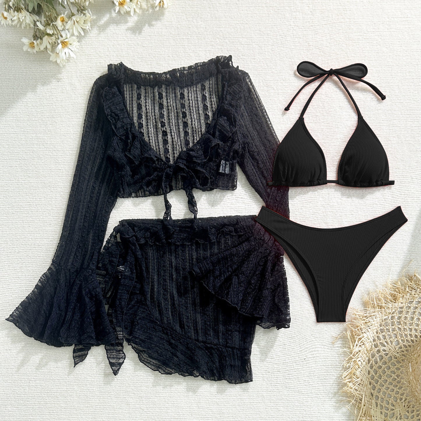 (4 days ready to ship) SY lace mesh four-piece bikini