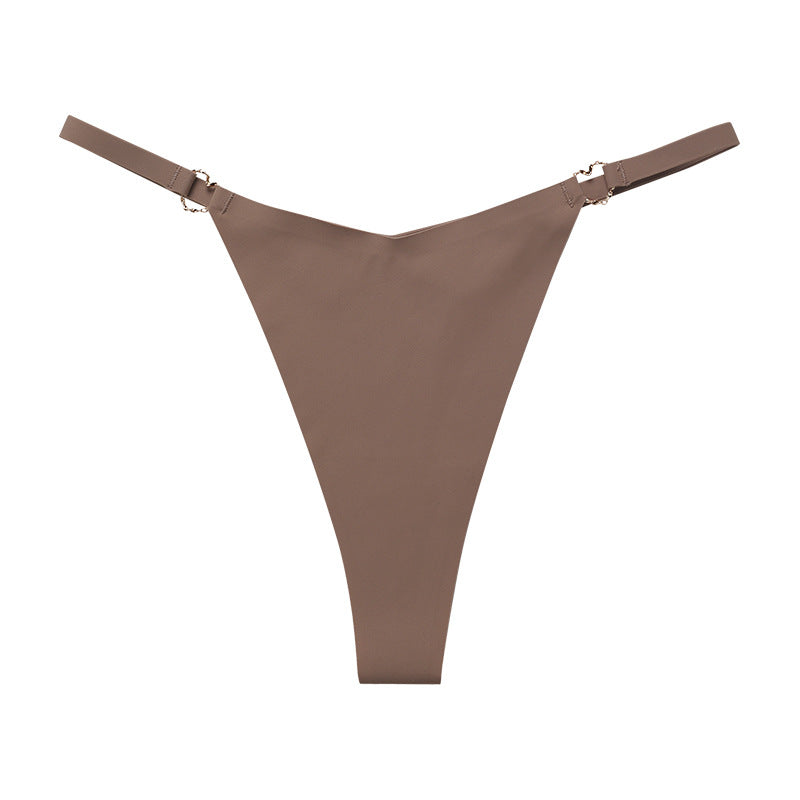 Thin belt low waist love ring seamless ice silk T-shaped Panties Plus size cotton crotch T-back