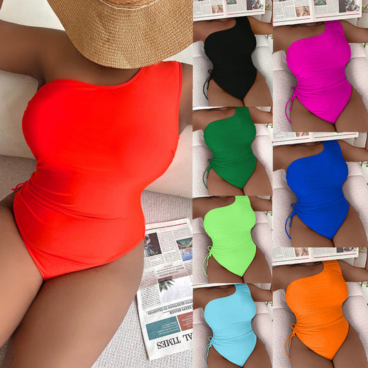 LF (L-4XL) 2026 plus size one-piece solid color high-elastic swimsuit