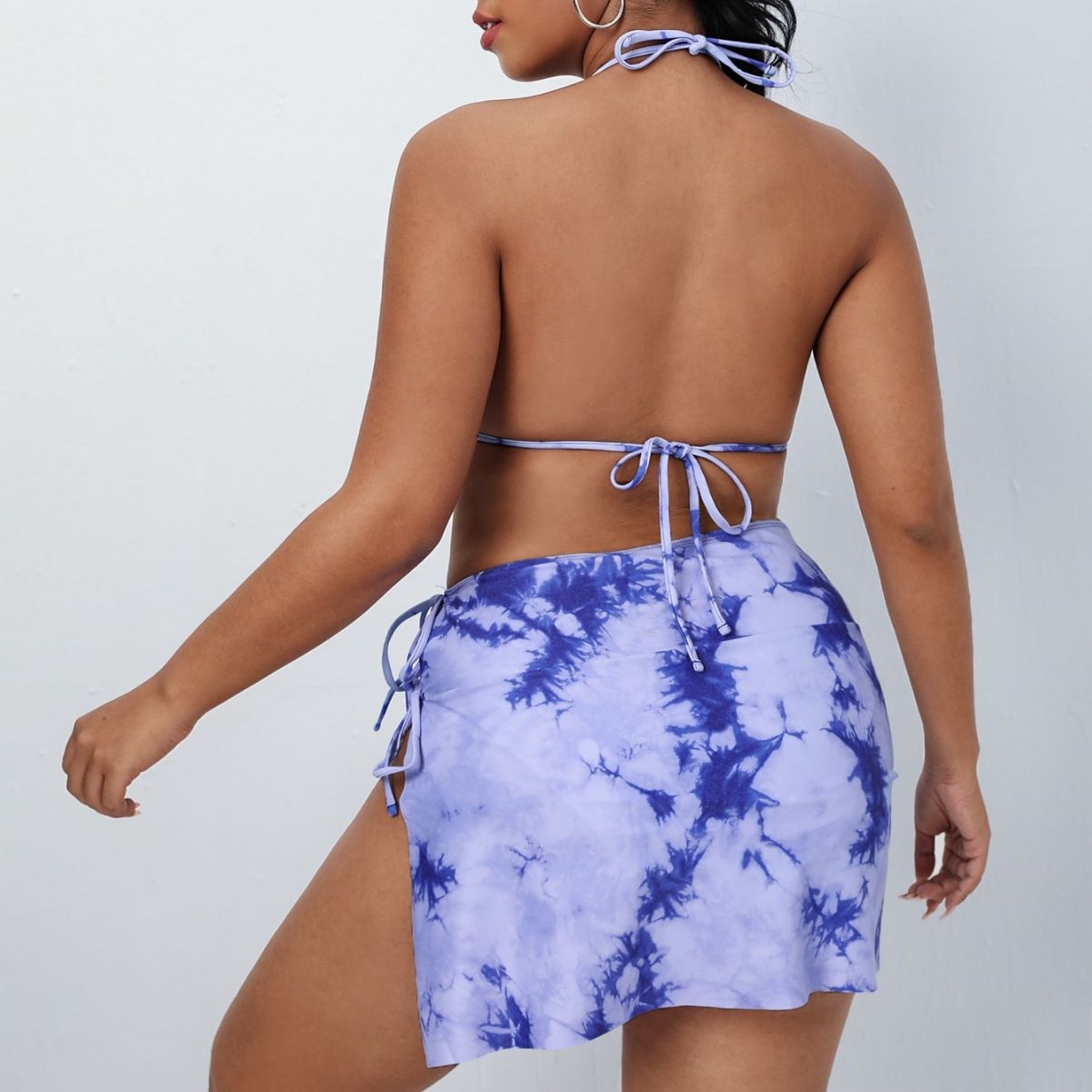 LF (L-4XL) 2026 swimsuit female split triangle plus size printed three-piece set