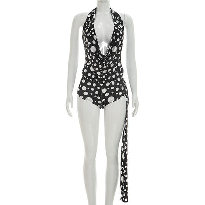 DZHT J26ST156 sleeveless halter backless polka dot print short suit