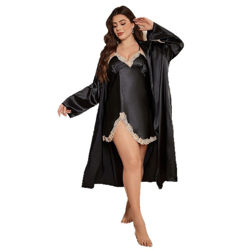 DNL spring ice silk silk pajamas plus size artificial silk camisole outerwear gown