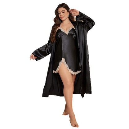 DNL spring ice silk silk pajamas plus size artificial silk camisole outerwear gown