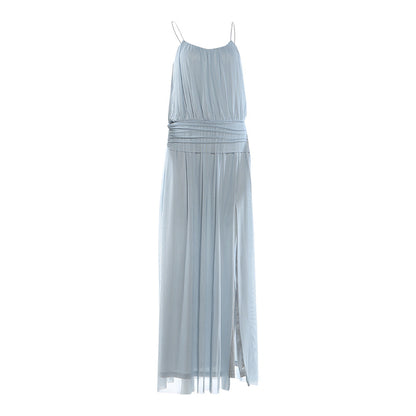 SXR spring sexy split waist fitted mesh solid color suspender dress
