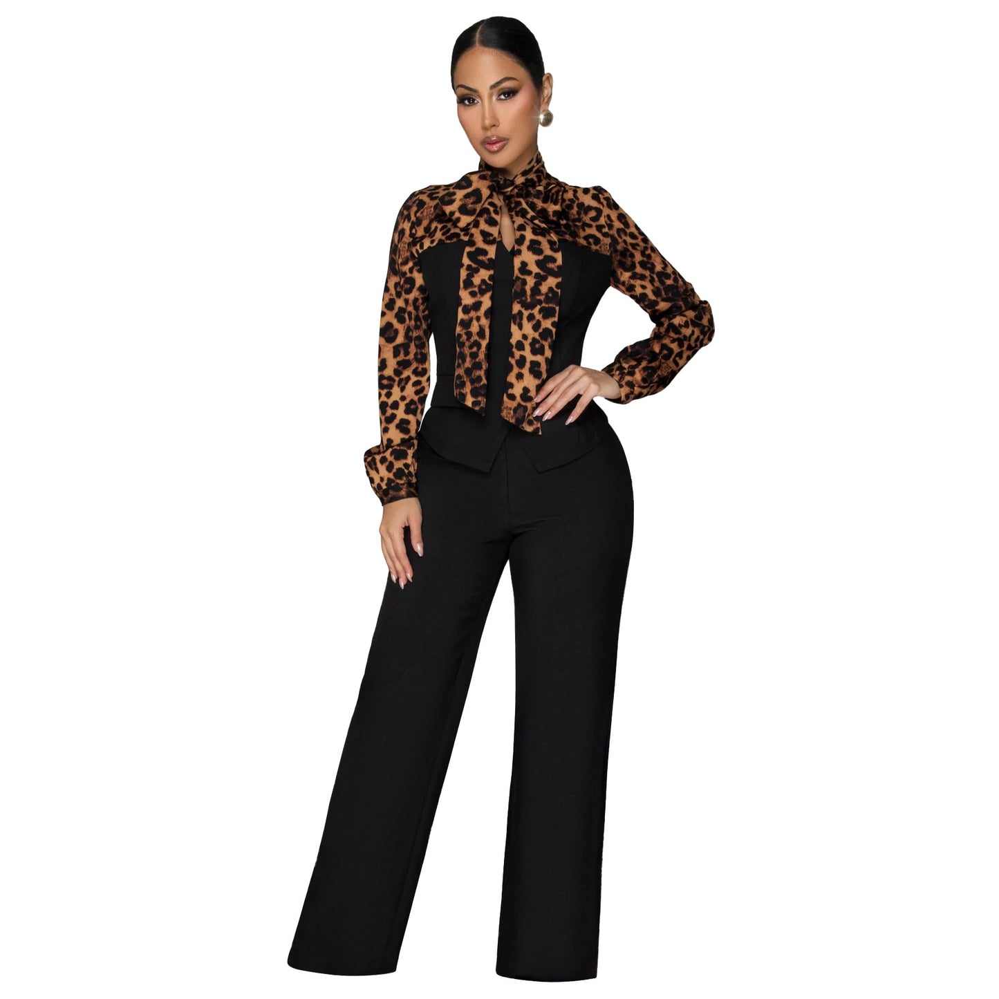 MYF (S-2XL) 934 autumn leopard print collar shirt casual suit