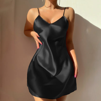 DNL spring artificial silk spaghetti strap nightdress short skirt suspender skirt