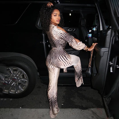 SXR autumn and winter deep V off-shoulder top high waist bootcut pants jumpsuit