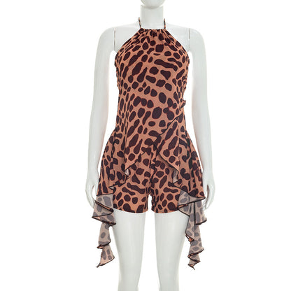 DZHT J26ST222 summer casual sleeveless halter top abstract printing shorts suit
