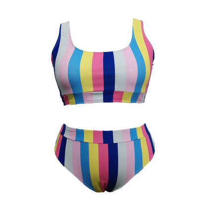 LF (L-4XL) women's split color printing swimsuit plus size