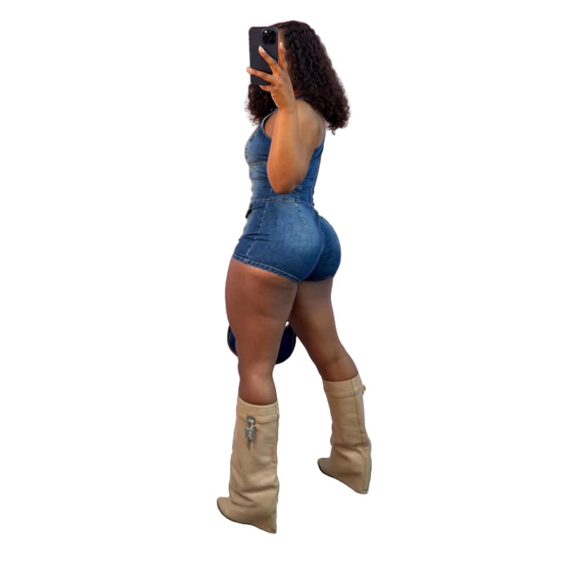MZ (S-2XL) denim stretch jumpsuit MZ88650 vest one-piece shorts