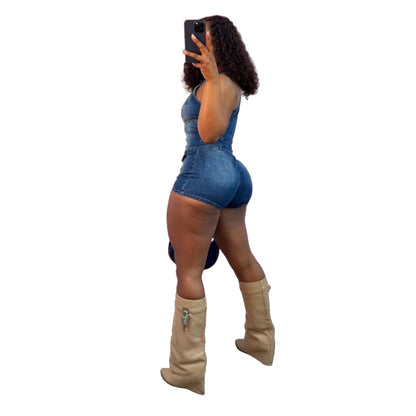 MZ (S-2XL) denim stretch jumpsuit MZ88650 vest one-piece shorts