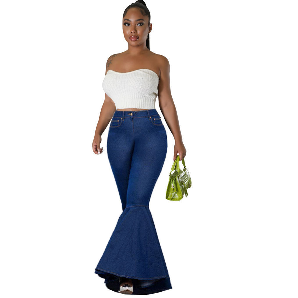 GY (S-XL) N5016 denim slim-fit sheath loose trousers Bell-bottom pants
