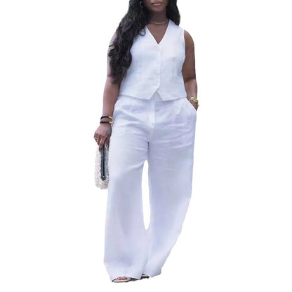 GY (S-3XL) S10896 V-neck vest wide leg pants suit