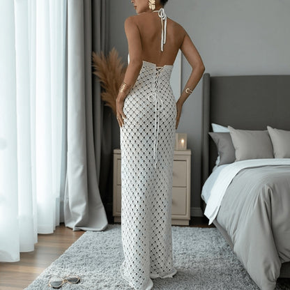 CYB knitted dress sleeveless backless lace up beach sheath dress