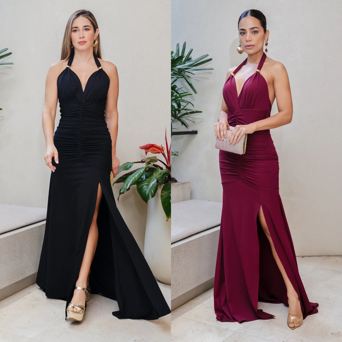 XYZ C7552 elegant V-neck slit dress