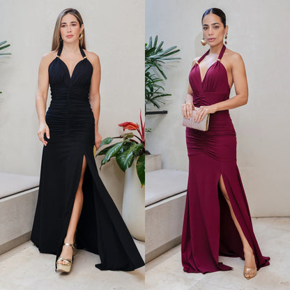 XYZ C7552 elegant V-neck slit dress