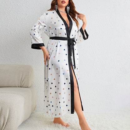 (XL-5XL) DNL plus size loose printed long emulation silk nightgown