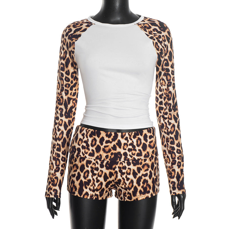 DZHT Q25ST425 winter stitching long sleeve printing leopard suit