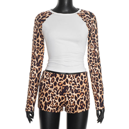 DZHT Q25ST425 winter stitching long sleeve printing leopard suit