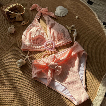 (4 days ready to ship) SY fresh shell beach special fabric high waist split swimsuit