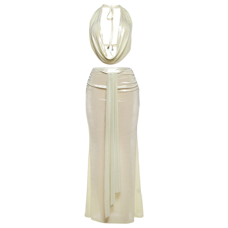 SXR spring/summer backless halter top sheath skirt suit