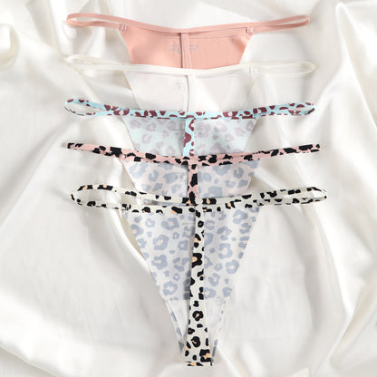 Animal pattern seamless Ice Silk yoga invisible T-shaped panties cotton crotch one piece T-back