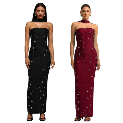 XYZ C7625 elegant rhinestone sheath tube top dress