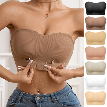 Striped seamless wavy edge thin breathable sports tube top anti-drop strapless front buckle push up accessary breast push up bra