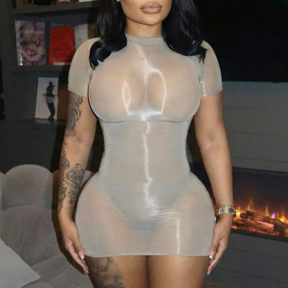 DZHT Y26DS074 tight see-through short sleeve dress