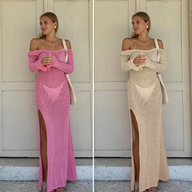 CYB beach dress loose bare back side slit knitted dress