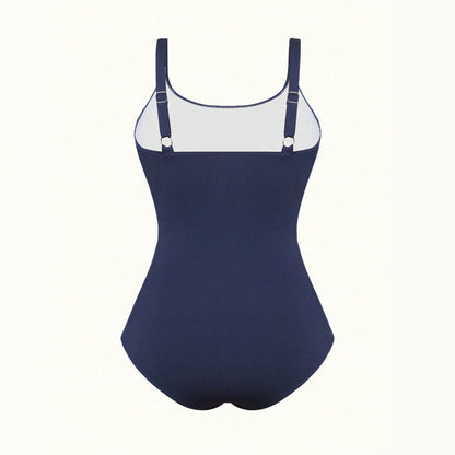 CL (L-4XL) 2026 one-piece Large size swimsuit women rib sunken stripe special tight fabric