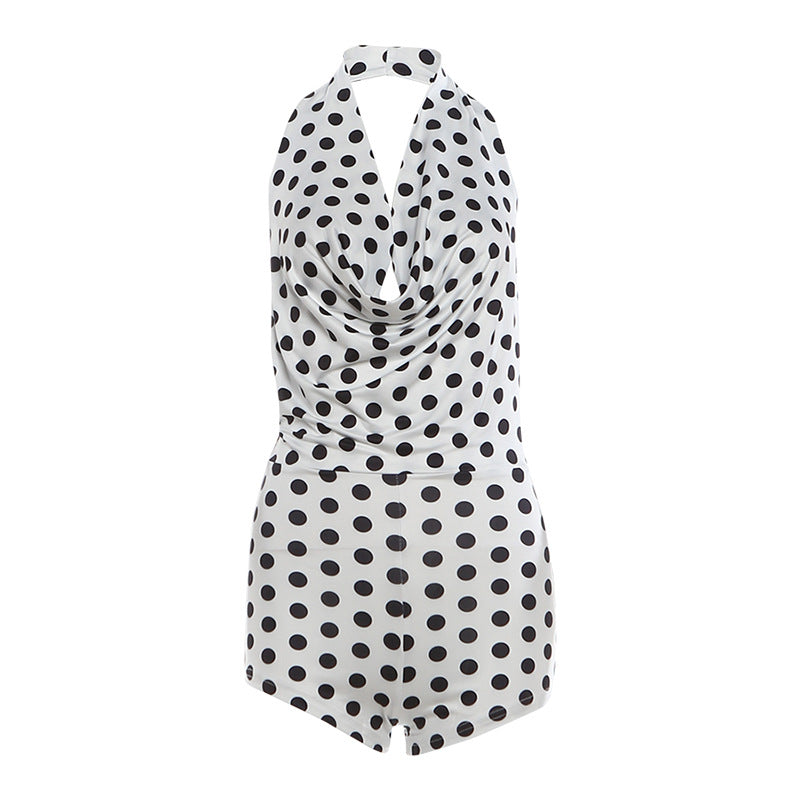 SXR K6Q08488A polka dot halter backless slim-fit sheath jumpsuit
