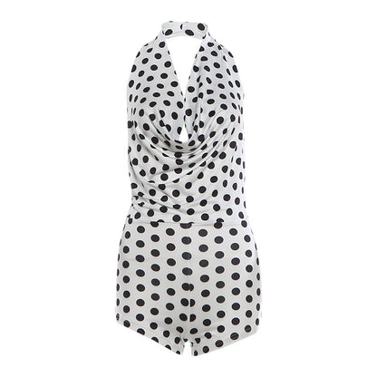 SXR K6Q08488A polka dot halter backless slim-fit sheath jumpsuit