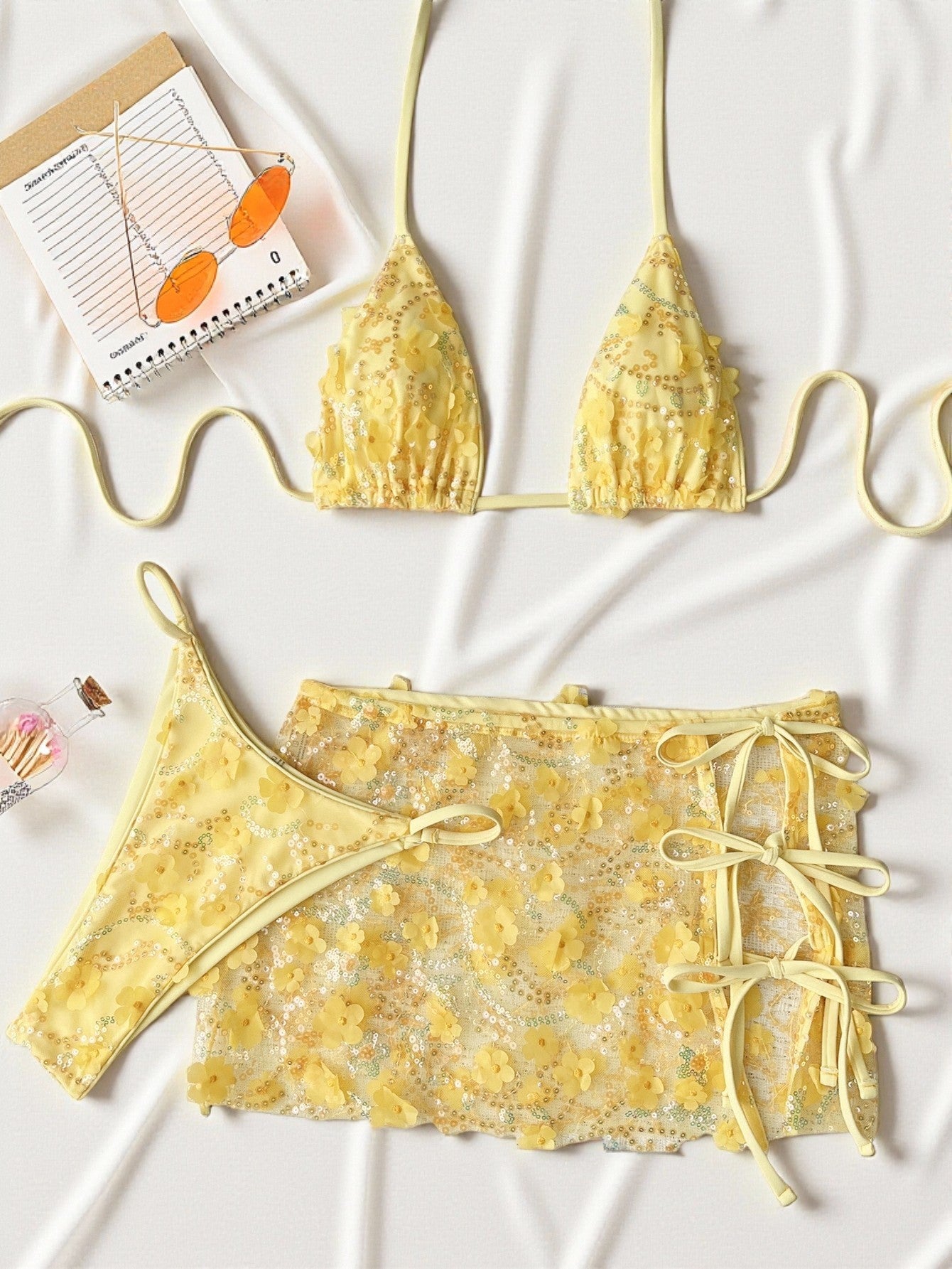 Bikini three piece swimsuit sequined swimsuit women strap match sets 6802