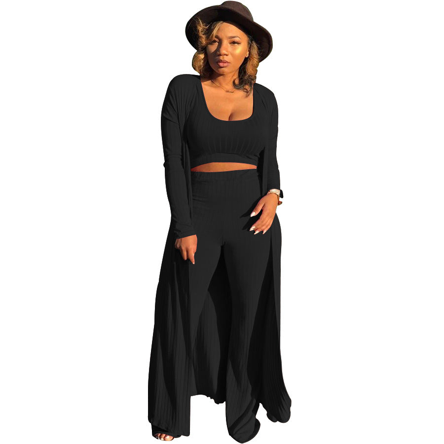 MYF (S-2XL) high elastic sunken stripe three-piece suit