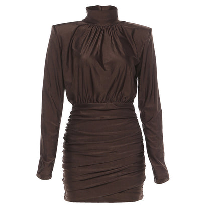 SXR autumn turtleneck long sleeve narrow short skirt solid color dress