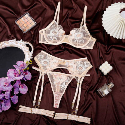 AliExpress pin sexy lingerie embroidered flower pendant complex weight four-piece set 1912