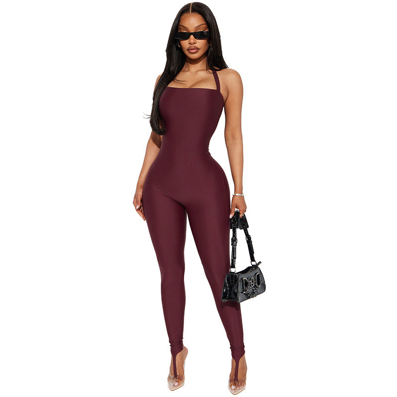 DZHT J25JP486 summer tight rope backless step-on jumpsuit