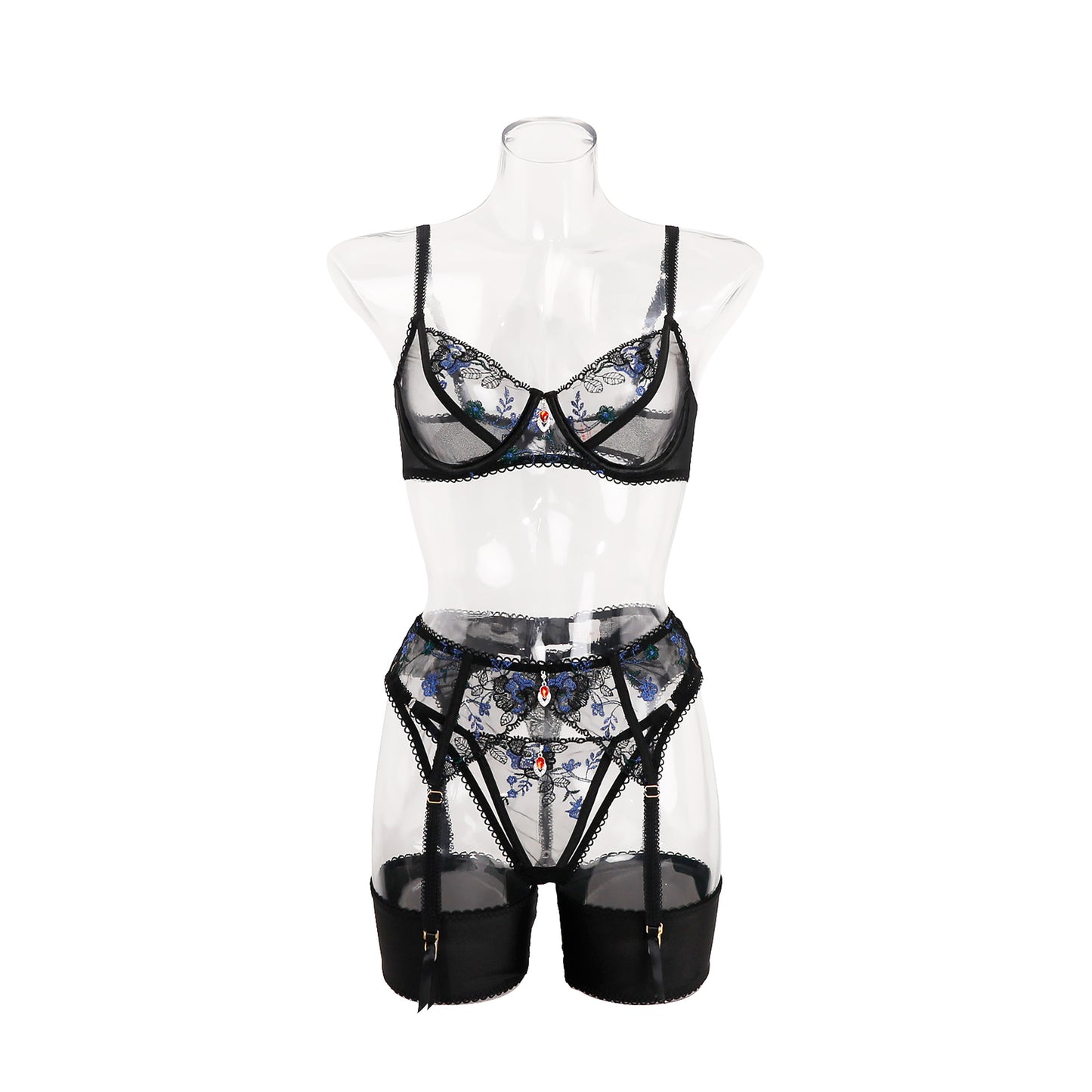 Underwear ultra-thin transparent mesh embroidered underwear big chest small anti-sagging upper support bra