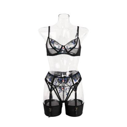 Underwear ultra-thin transparent mesh embroidered underwear big chest small anti-sagging upper support bra