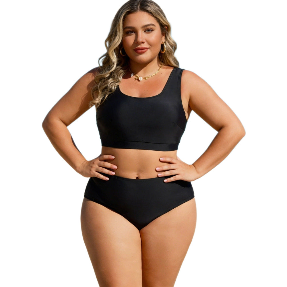 CL (L-4XL) 2026 solid color sports high waist bikini split large size swimsuit