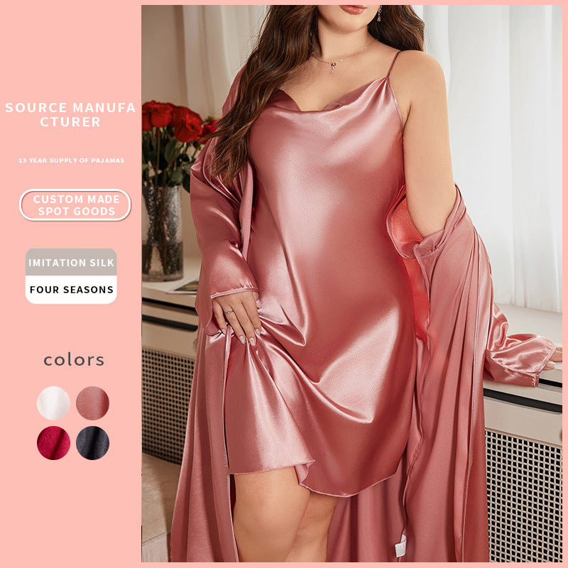 DNL silk pajamas spring pajamas V-neck Ice Silk suspender skirt