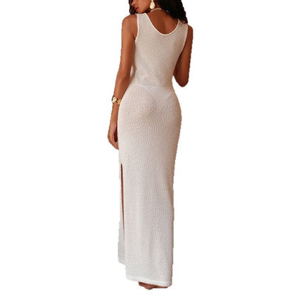 CYB side slit hot and spicy two-way dress spaghetti straps knitted beach cover-up