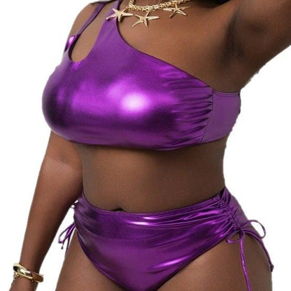 CL (L-4XL) plus size swimsuit solid color bronzing bright fabric bikini two-piece set