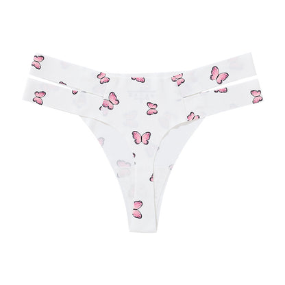 Grinding butterfly printing large size Ice Silk seamless one-piece T-type free sexy T-back