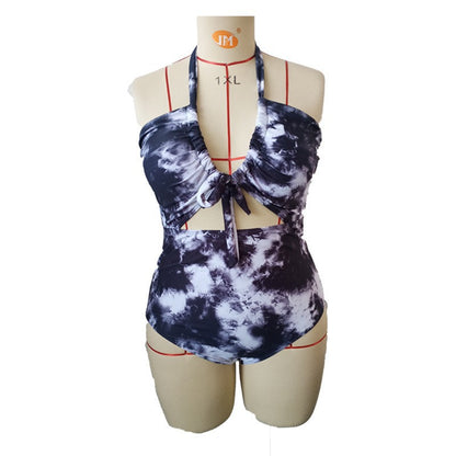 LF (L-4XL) multi-color tie-dye bikini plus size split sexy lace-up