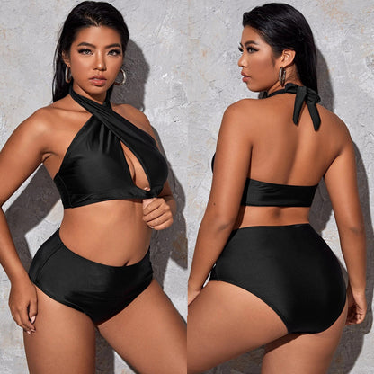 LF (L-4XL) 2026 plus size black split swimsuit