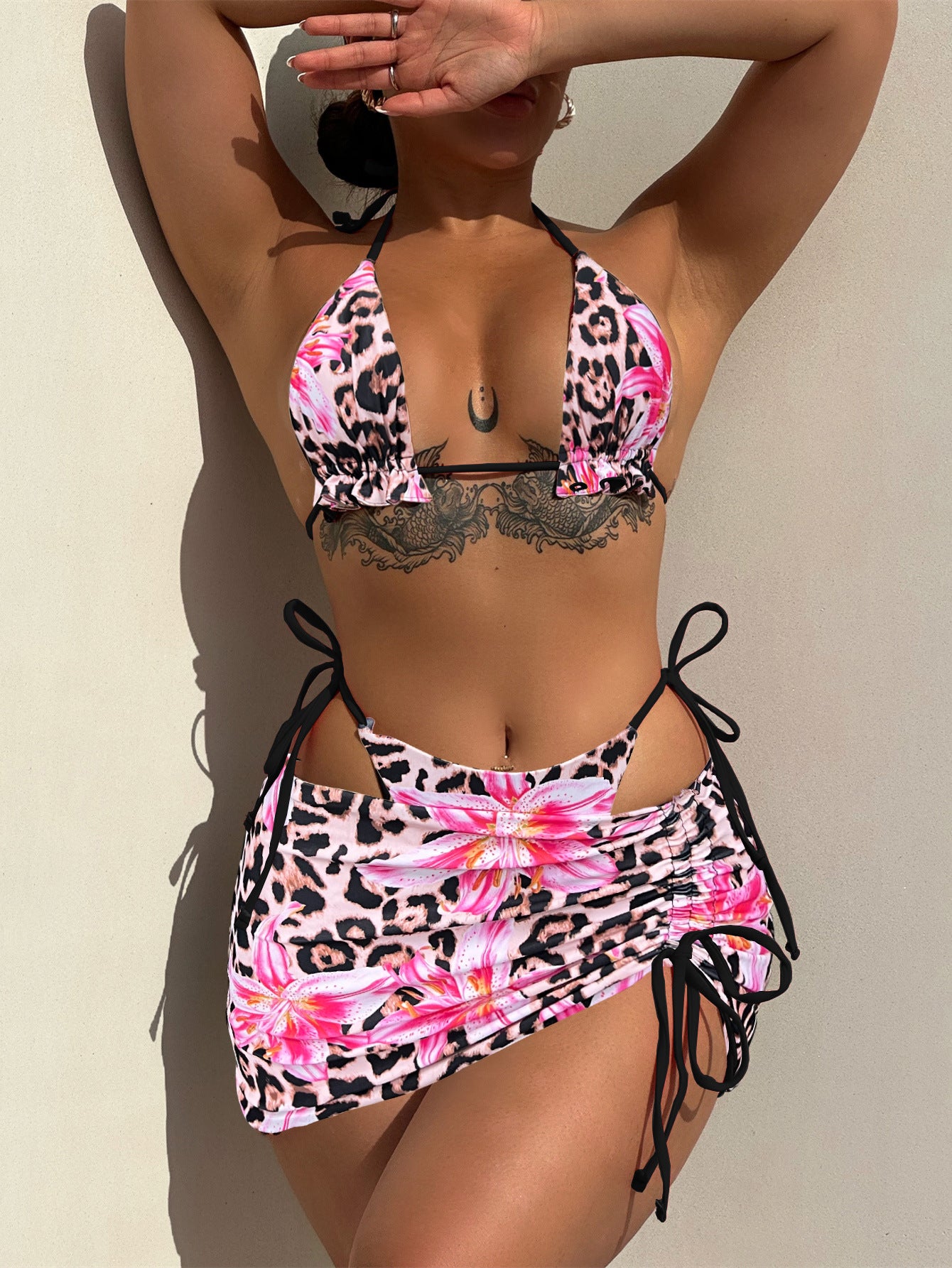 Three Piece swimsuit printed bikini double-sided wear bikini6594